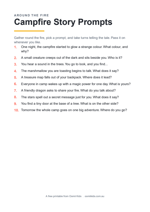 Preview of the Campfire Story Prompts printable